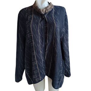 Vtg Womens Cardigan Jacket Maude Andrade Large Reversible Open Geometric Woven